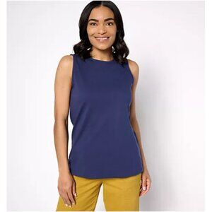 Denim & Co. Women Top Sz XL Essentials True Cotton Jersey Crew Blue A633279